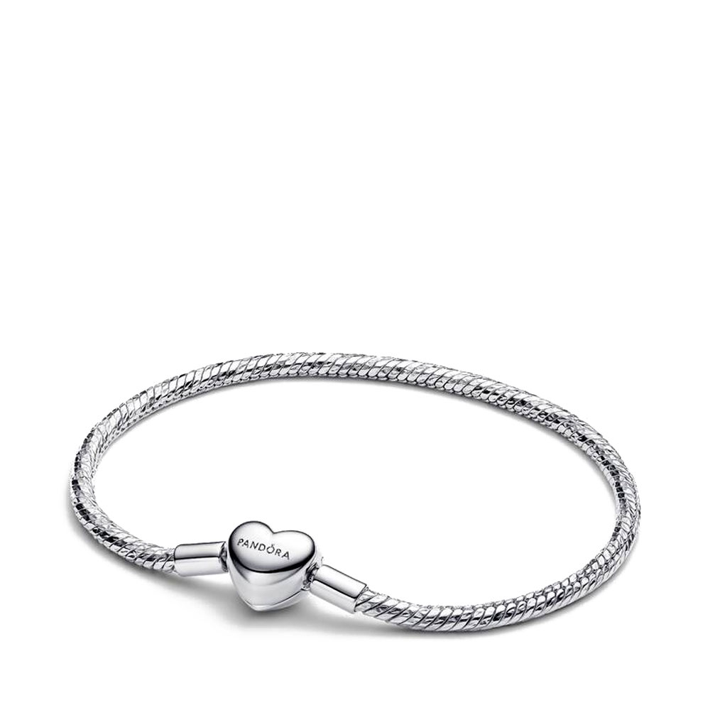 Pandora Silver Bracelets Snake Chain Bracelet With Heart Clasp 594236C00