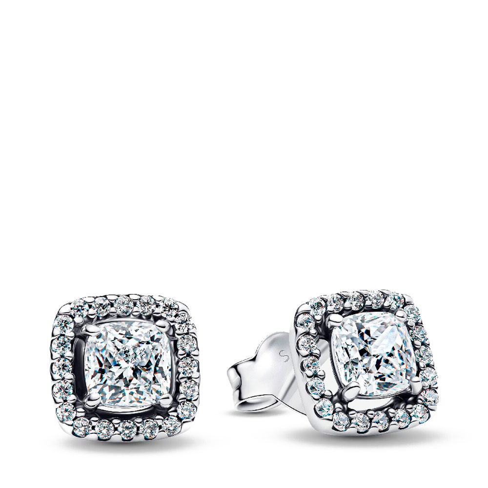 Pandora Silver Earrings Sparkling Square Halo Stud Earrings 293551C02