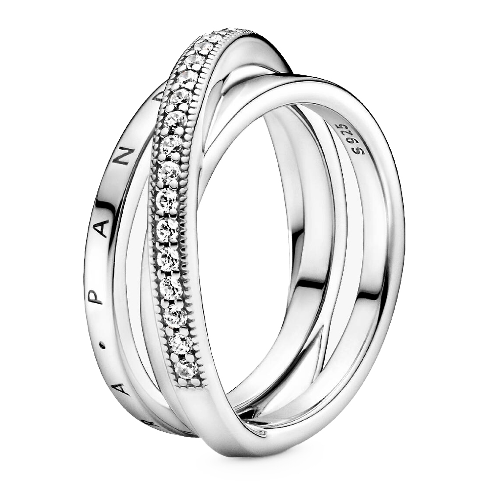 Pandora Silver/Light Rings Triple Alliance Cross Ring In Pavé 199057C01