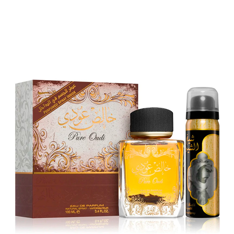 LATTAFA Oudi Set (Ep 100 Vp + Deo Spray 50 ml) "Unisex", artículo versátil para uso diario