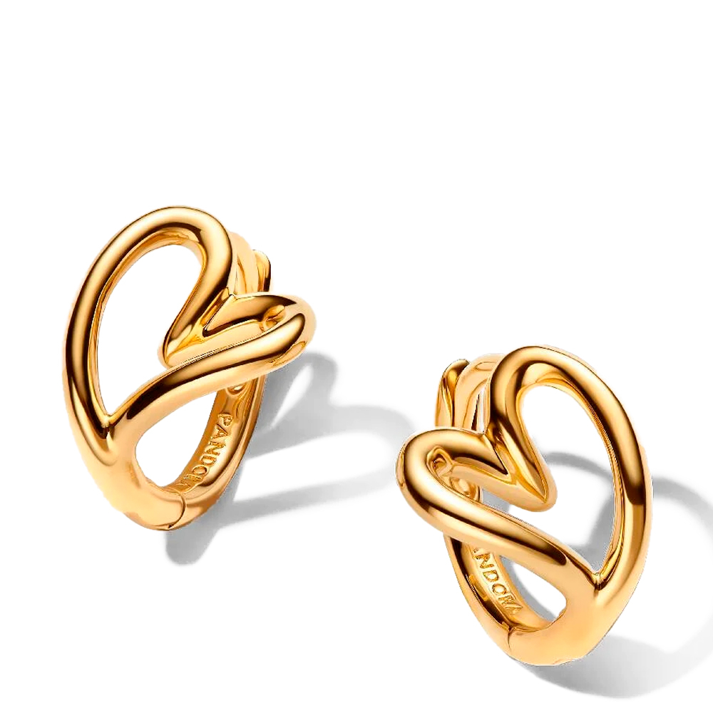 Pandora Gold/Golden Earrings Small Heart Hoop Earrings, Organic Shape 264359C00