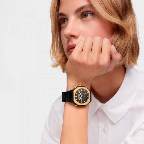 reloj-analogico-digital-de-acero-dorado-y-brazalete-de-nylon-negro-bet