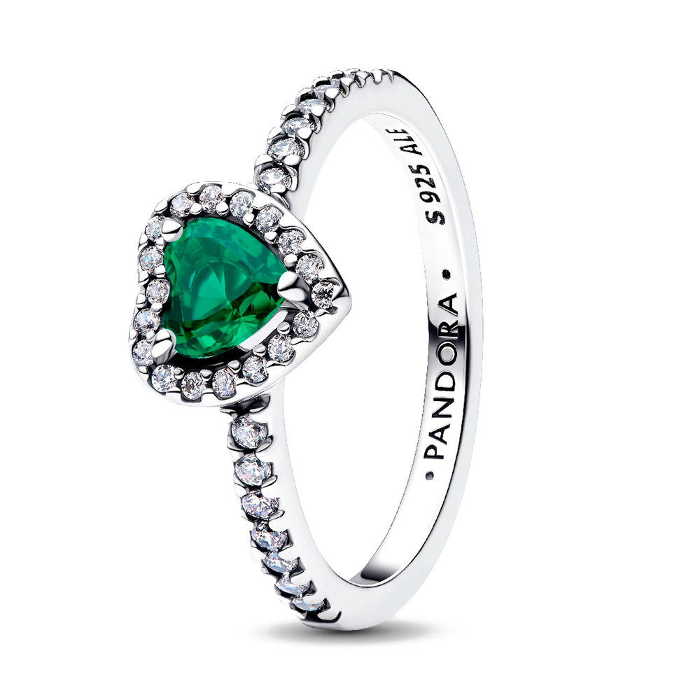 Pandora Anillo Corazón Elevado Verde 198421C07