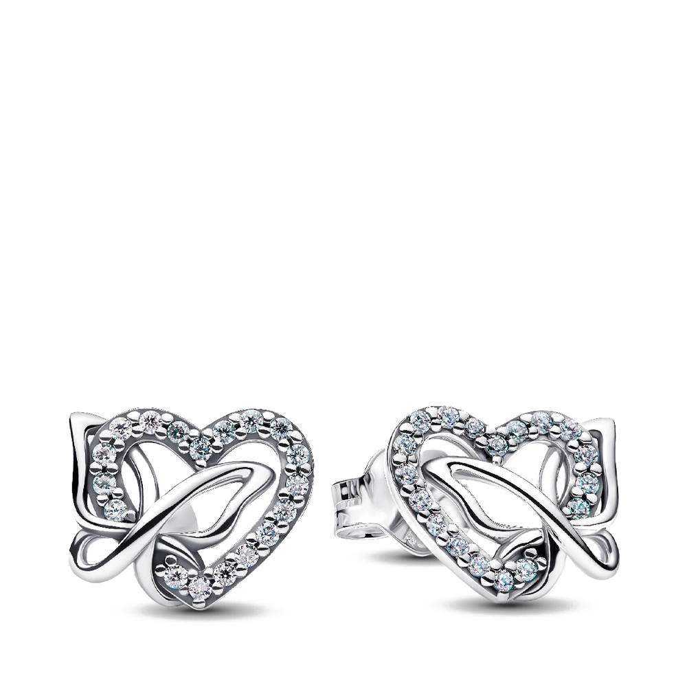 Pandora Silver Earrings Intertwined Heart And Butterfly Stud Earrings 294476C01