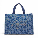 Large denim tote bag with animal print