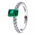 Anello rettangolare verde brillante con alone 194506C01