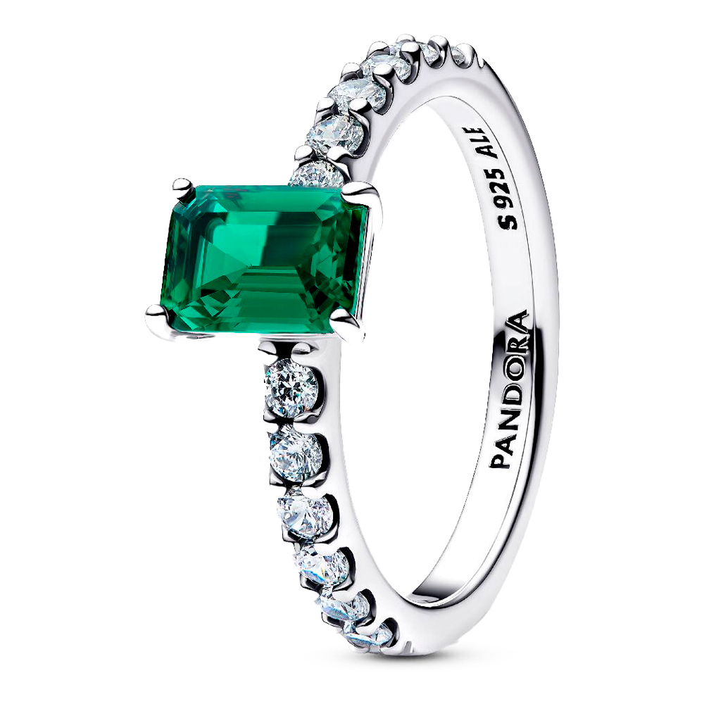 Pandora Green Rings Bright Rectangular Halo Ring 194506C01