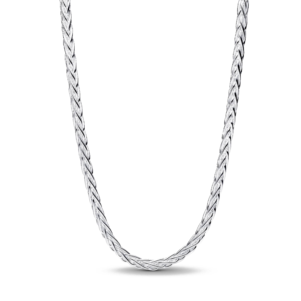 Pandora Silver Necklaces Herringbone Chain Necklace With Pavé Clasp 394463C01