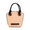 Tasche in kontrastierender Raffia-Optik