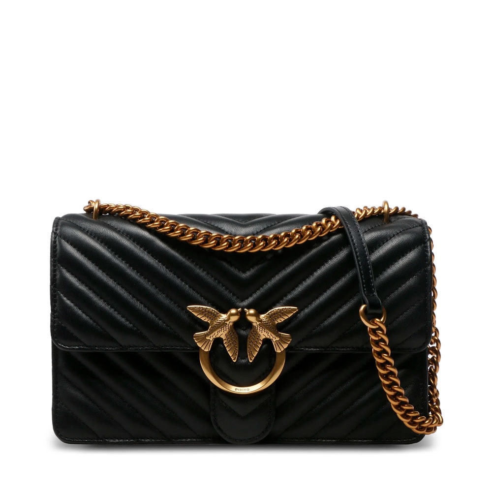 PINKO Classic DC Sheep Nappa Chevron M Black - Antique Gold - Image 7