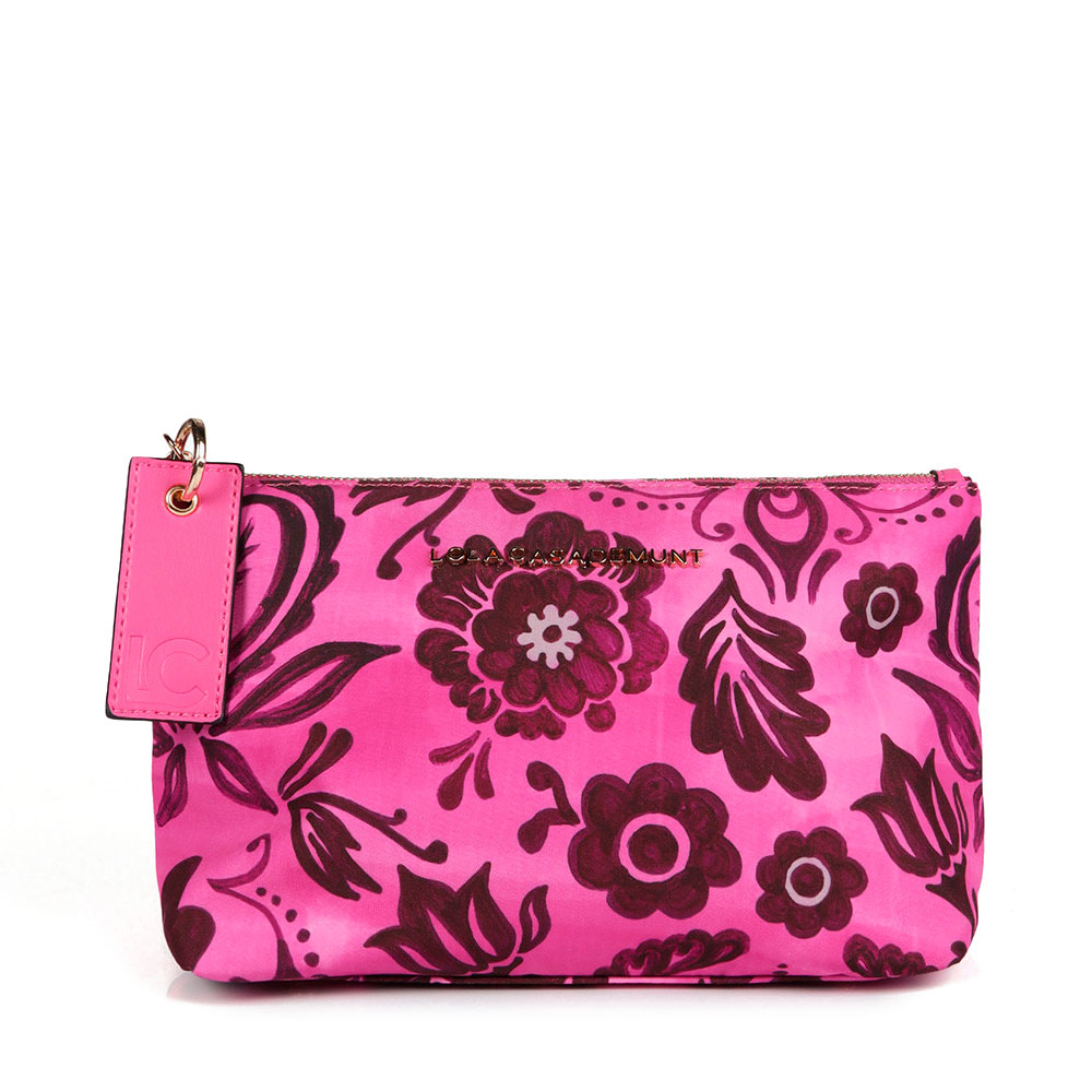 Lola Casademunt Women's Fuchsia/Gold Bags, Toiletry Bags And Suitcases For Flower Print Toiletry Bag