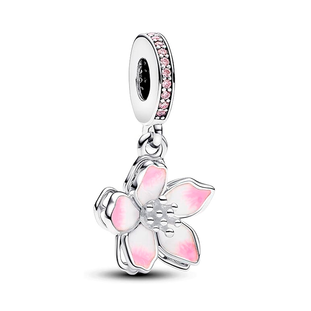 Pandora Silver/Pink/White Charms Cherry Flower Pendant Charm 790667C01