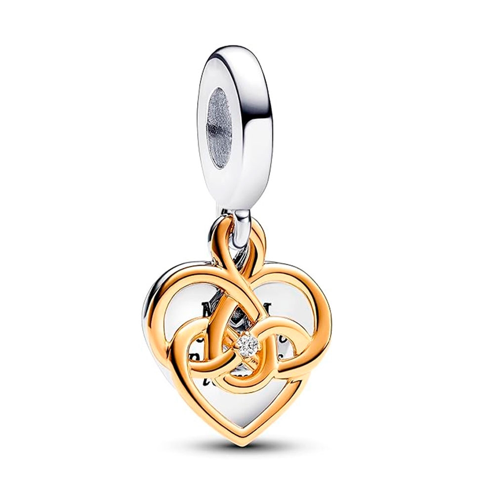 Pandora Gold/Silver Charms Double Engravable Mama Pendant Charm With A Lab Created Synthetic Diamond 763237C01