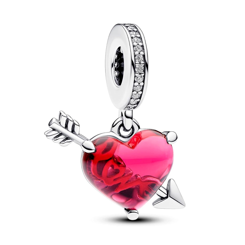 Pandora CHARM COLGANTE DE CRISTAL DE MURANO CORAZÓN ROJO Y FLECHA 793085C01