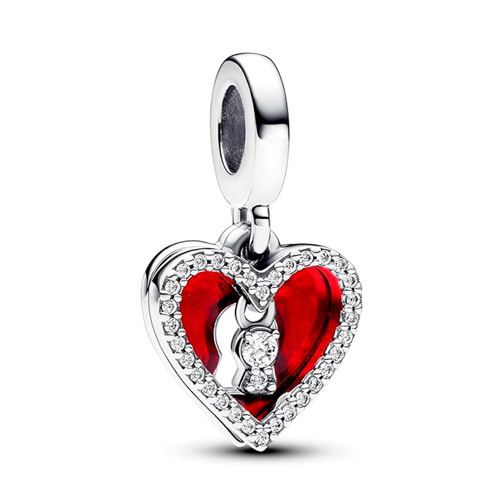 Pandora Red Charms Double Heart And Lock Pendant Charm 793119C01