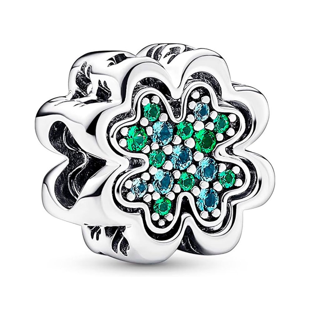Pandora Silver/Green Charms Divisible Charm Four-Leaf Clover 792752C01