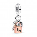 CHARM PENDENTIF TRIPLE CL&Eacute;, CADENAS ET COEUR EN BICOLORE 782506C01