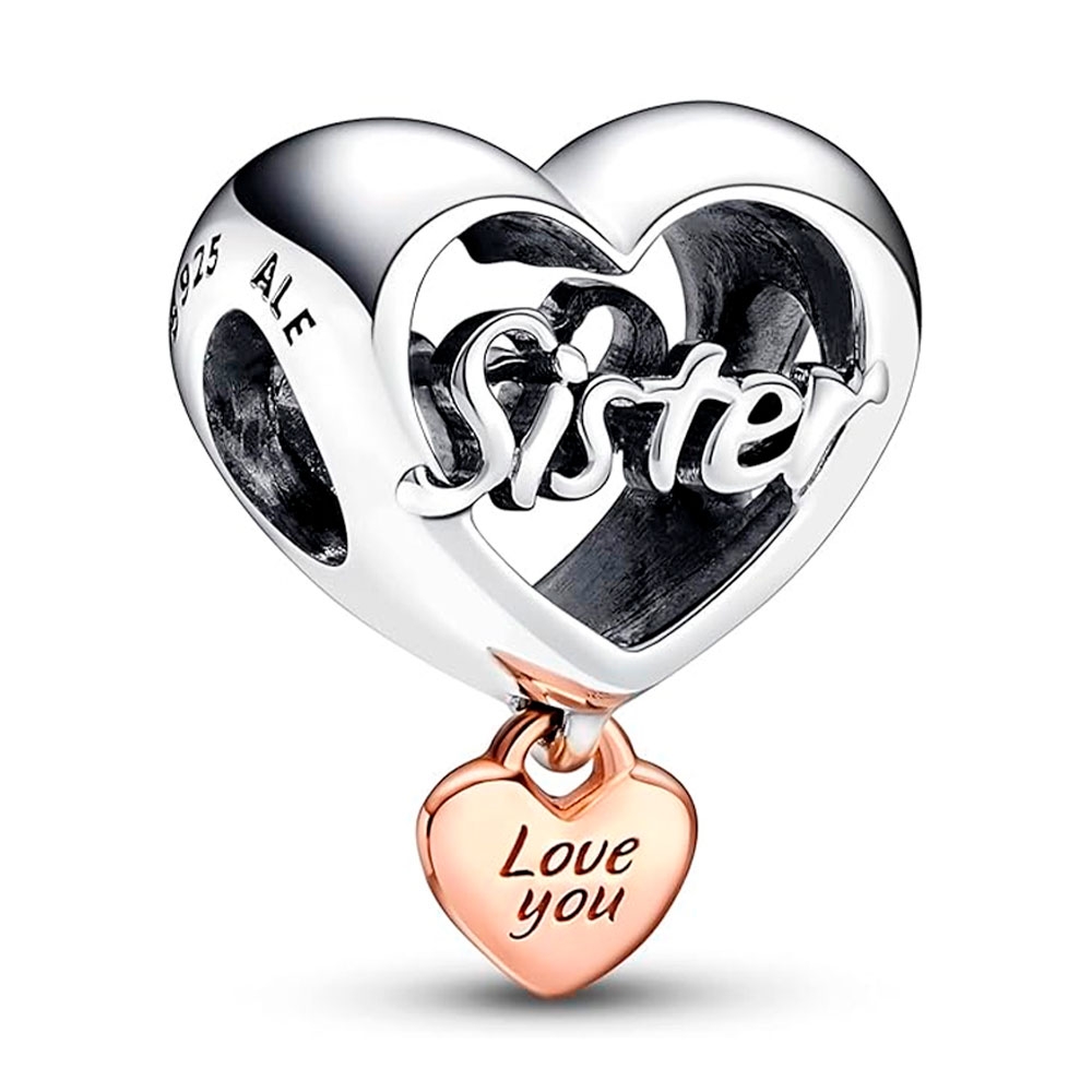 Pandora Gold/Silver Charms Heart Charm I Love You Sister 782244C00