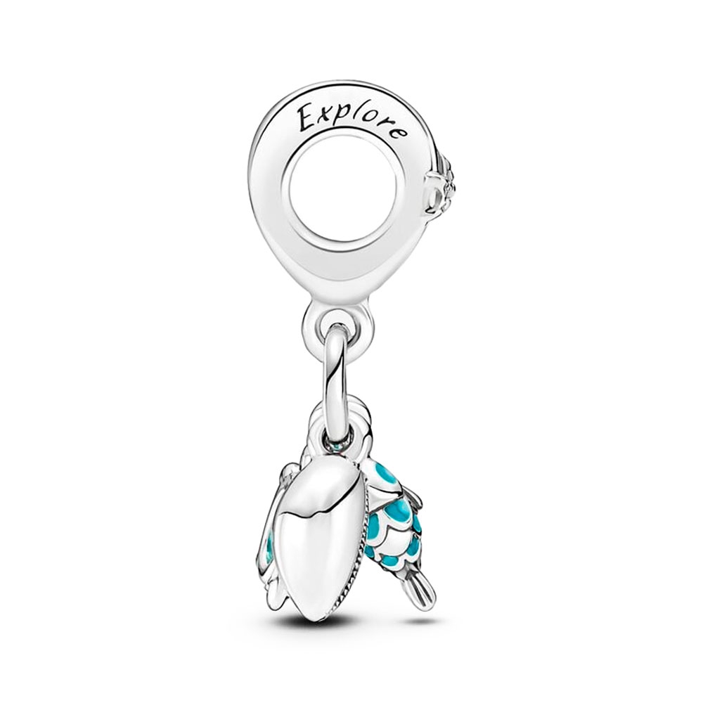 Pandora Blue/Silver/Turquoise Charms Triple Fish, Sea Turtle And Shell Pendant Charm 791697C01