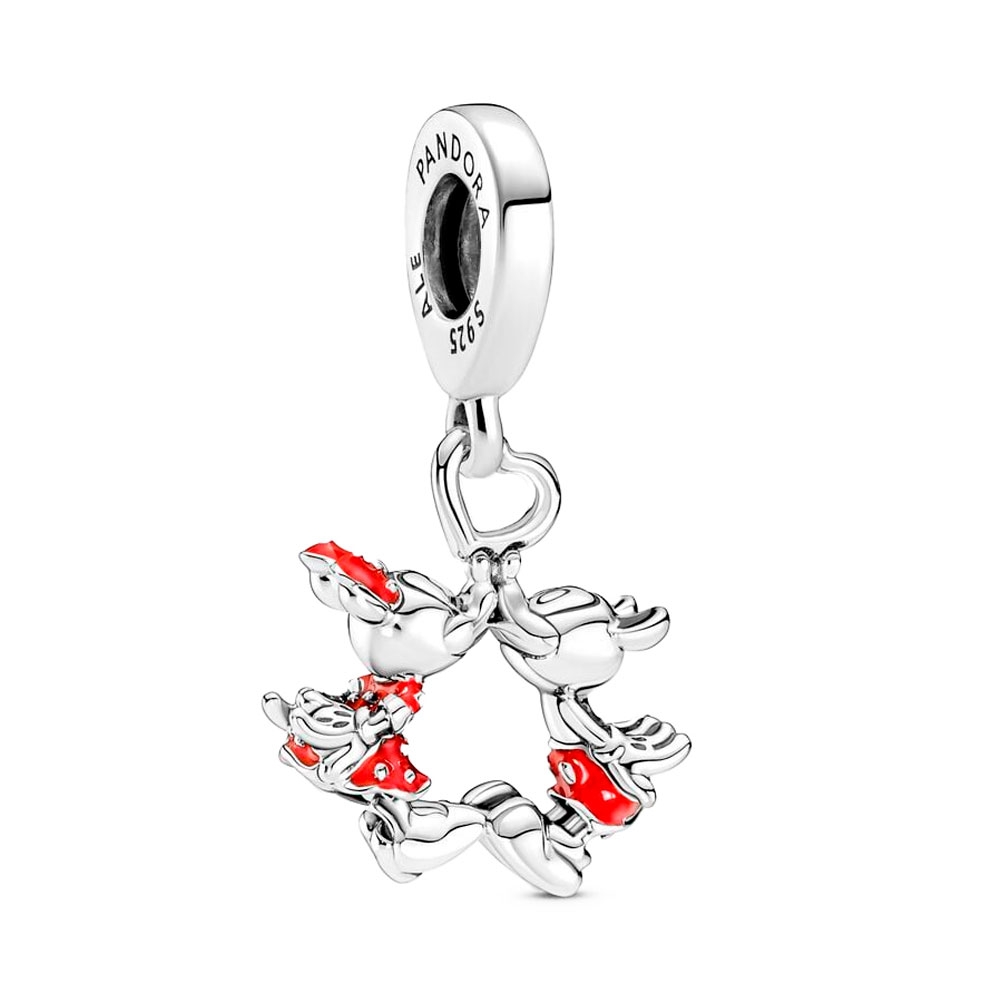 Pandora Silver/Red Charms Disney Mickey And Minnie Mouse Kiss Pendant Charm 790075C01