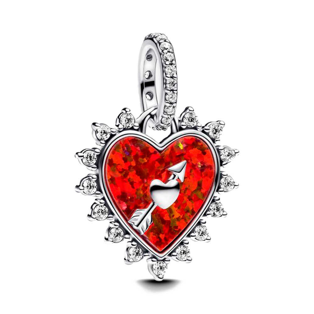 Pandora Silver/Red Charms Rotating Heart Arrow Pendant Charm 793667C01
