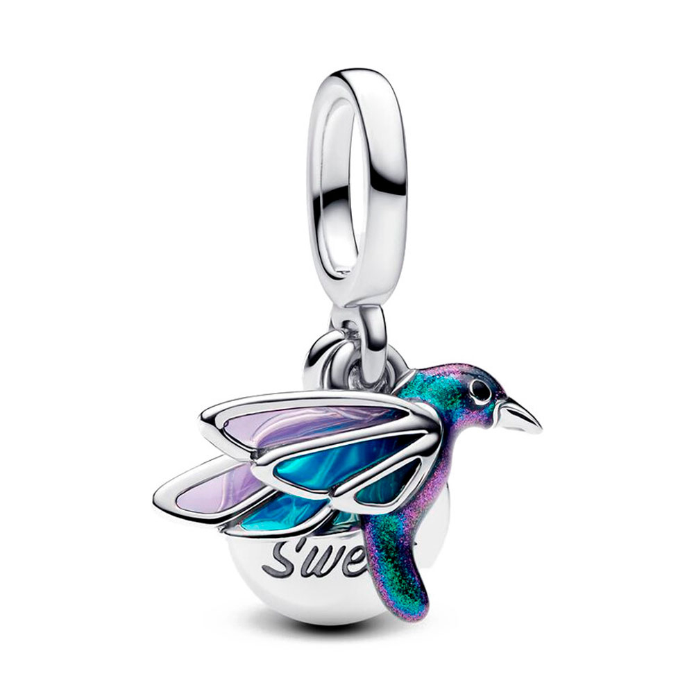 Pandora Silver/Green Charms Double Hummingbird Pendant Charm 793746C01