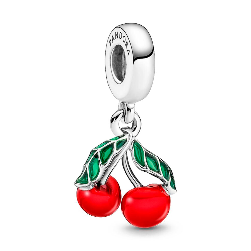 Pandora Silver/Red/Green Charms Asymmetrical Cherry Pendant Charm 791583C01