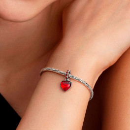 Double Heart Pendant Charm in Red Murano Glass - Pandora - Trenfit