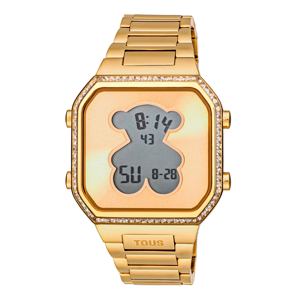 Tous Reloj Digital Con Brazalete De Acero Ipg Dorado Y Zirconitas D-Bear