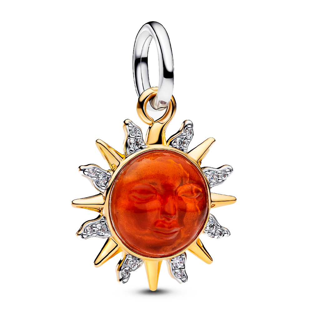 Pandora Silver/Gold/Light Charms Two-Tone Swirl Sun Pendant Charm 764703C01