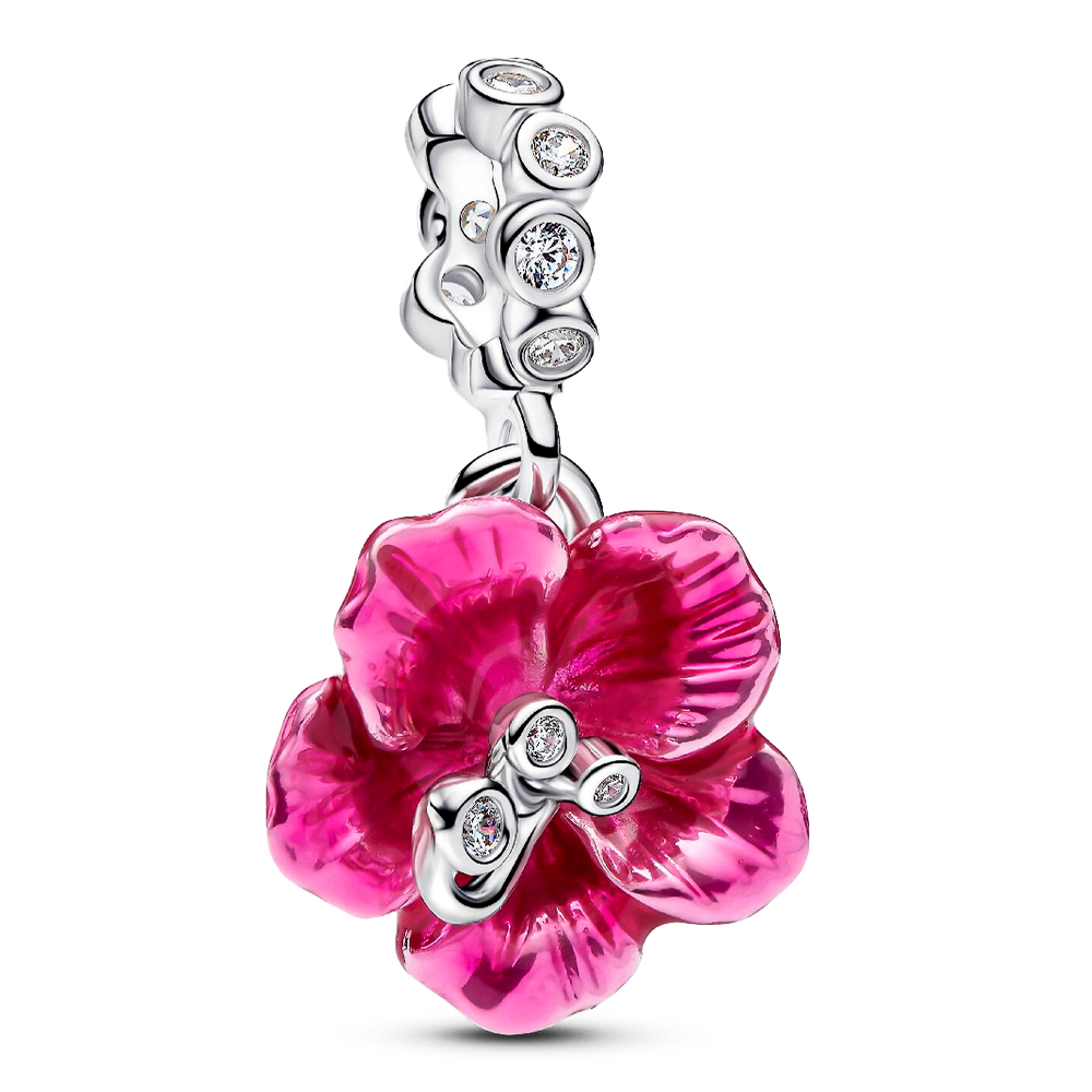 Pandora Silver/Pink Charms Hibiscus Flower Pendant Charm 794698C01