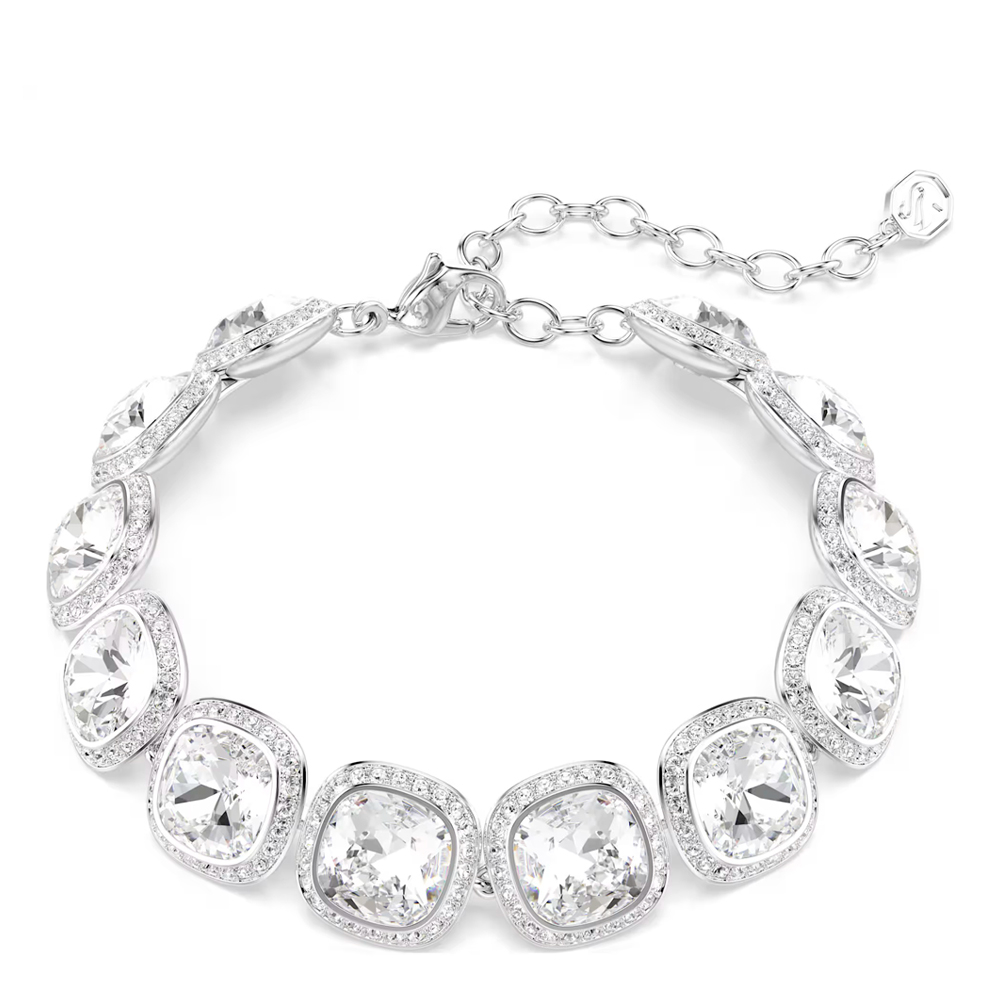 Una Angelic bracelet, Cushion cut, White, Rhodium plated