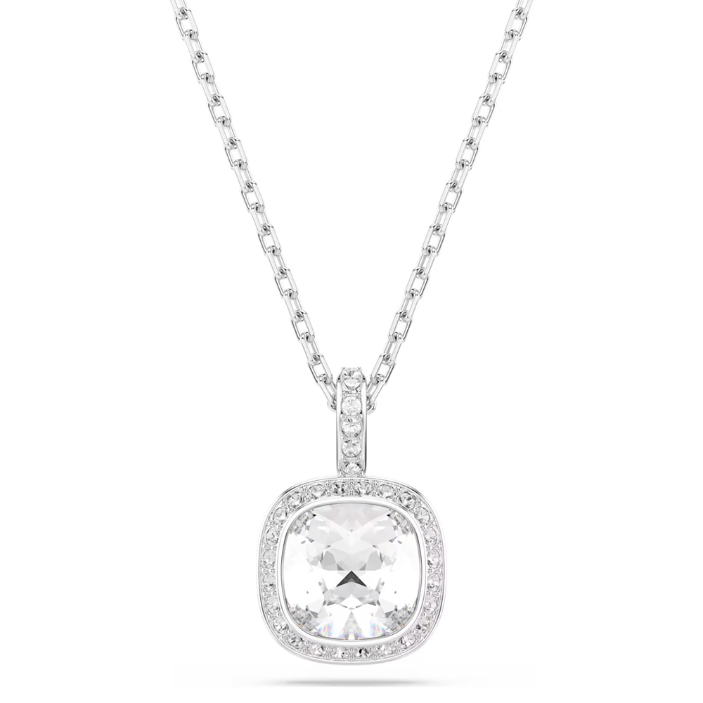 Una Angelic pendant, Cushion cut, White, Rhodium plated