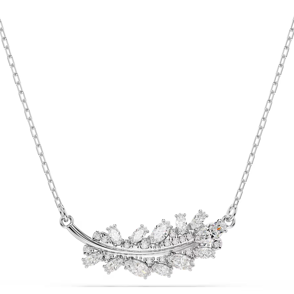 Vienna pendant, Mixed cuts, Feather, White, Rhodium plated