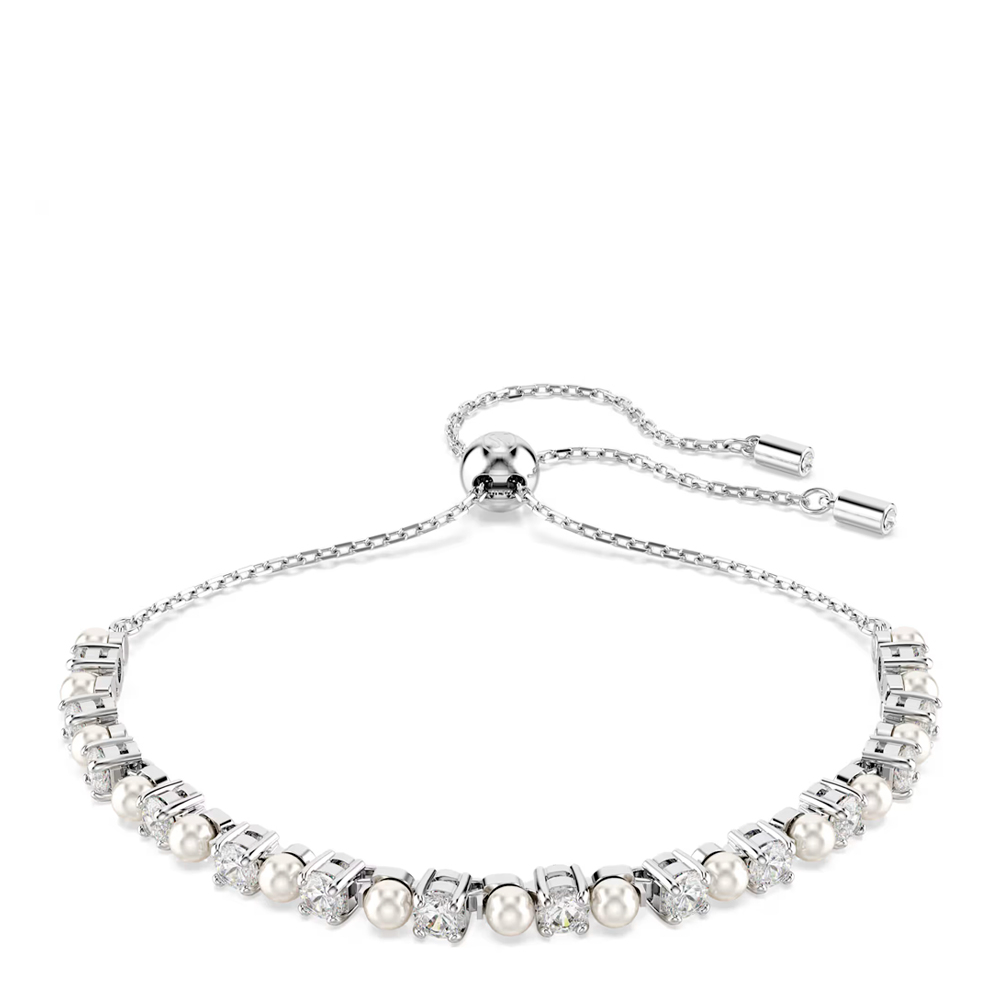 Matrix bracelet, Crystal pearl, Round cut, White, Rhodium plated