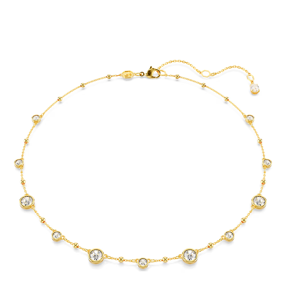 Imber necklace, Round cut, Scattered design, White, 18K gold finish