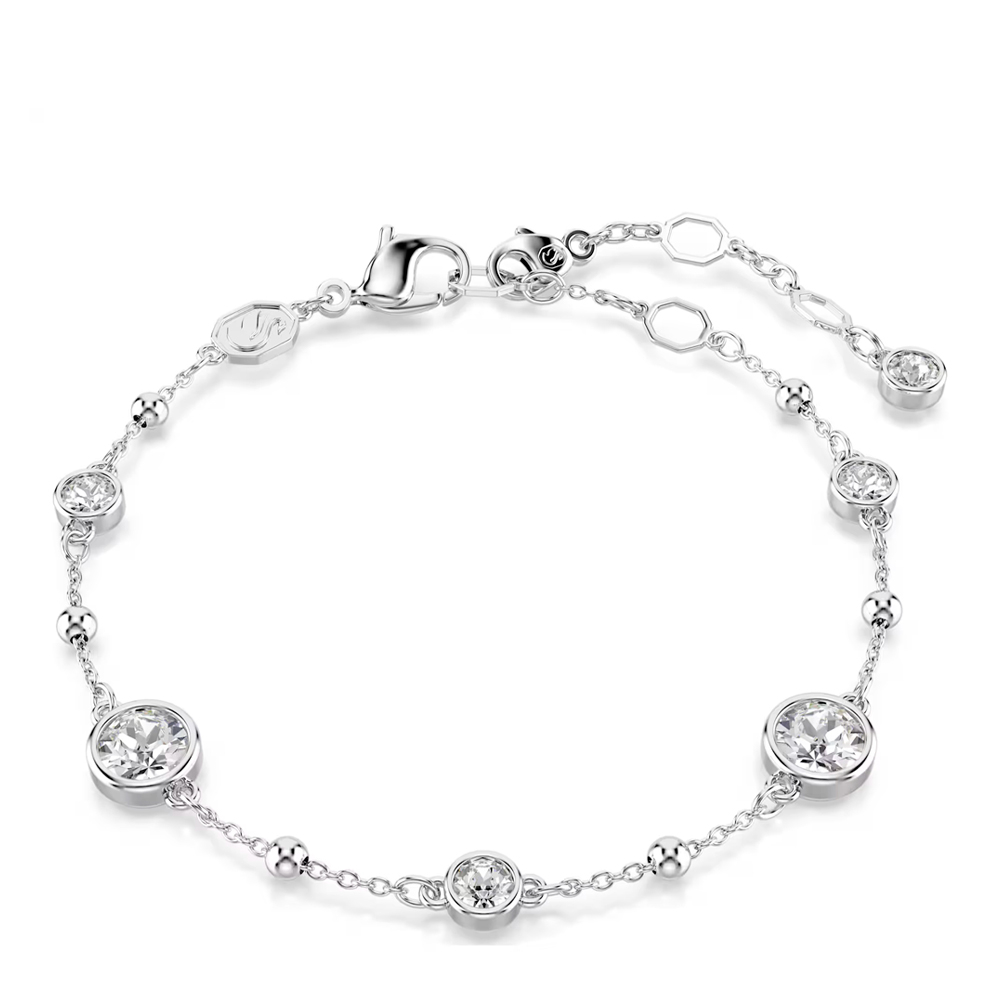 Imber bracelet, Round cut, White, Rhodium plated