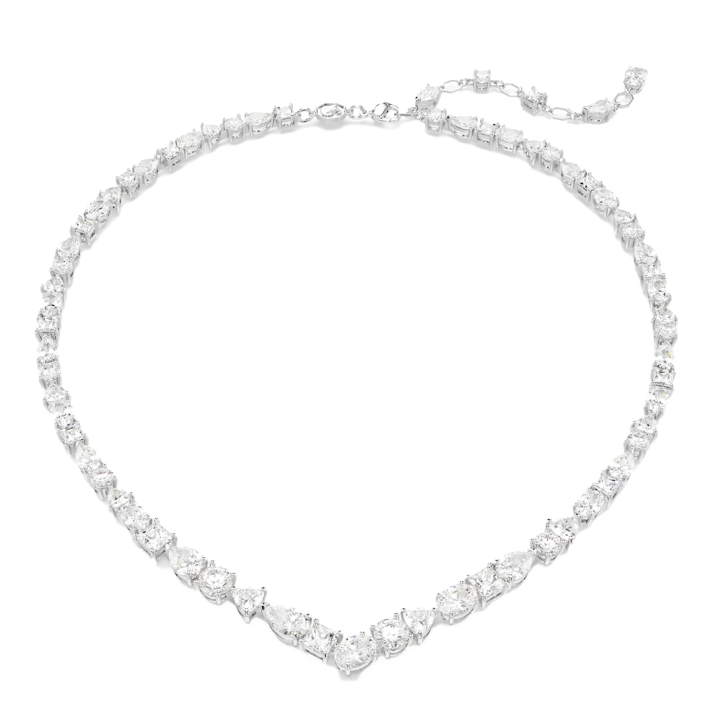 Mesmera necklace, Mixed cuts, White, Rhodium plated