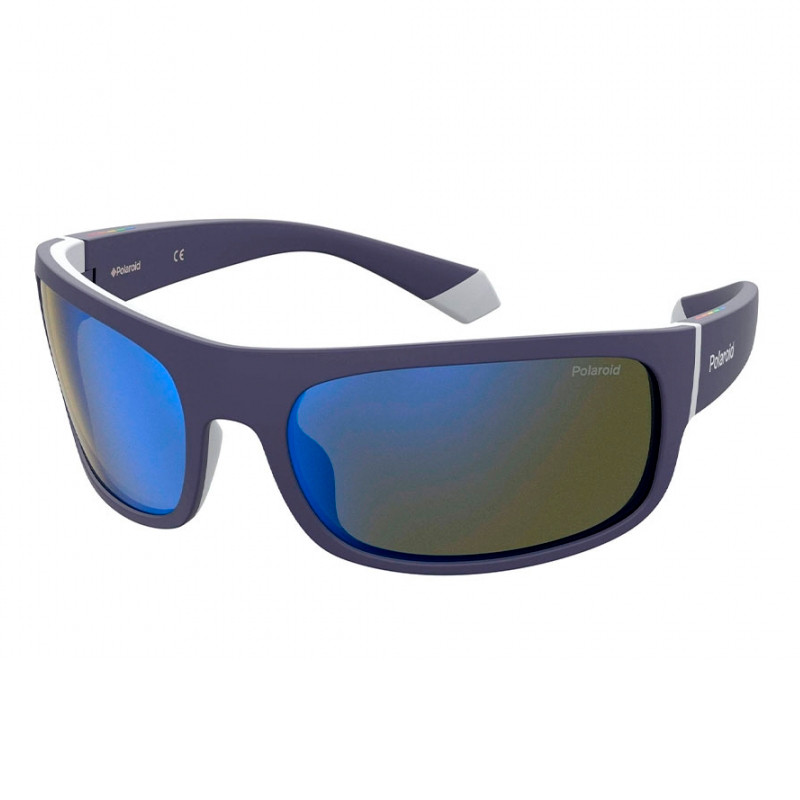 Polaroid Men's Wrap Blue Grey Blue Mirror Polarized Sunglasses