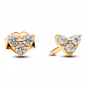 Heart and Triple Gem Stud Earrings 263003C01