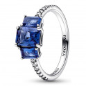 Anello Lucido Tre Gemme Blu Rettangolari 192389C01