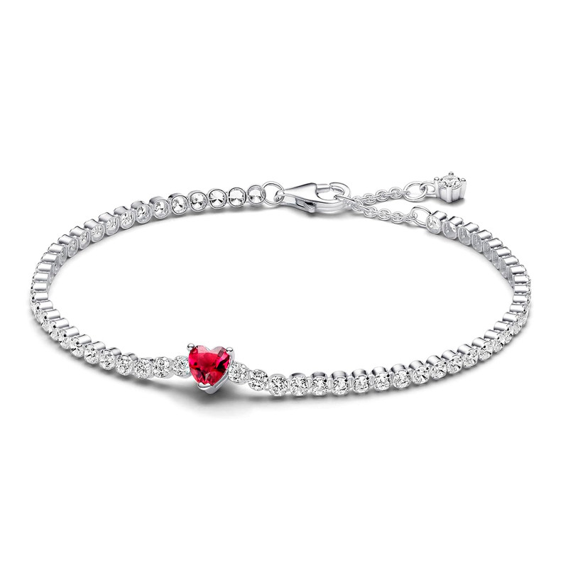 Pandora Pulsera Tenis Corazón Brillante Rojo 590041C02