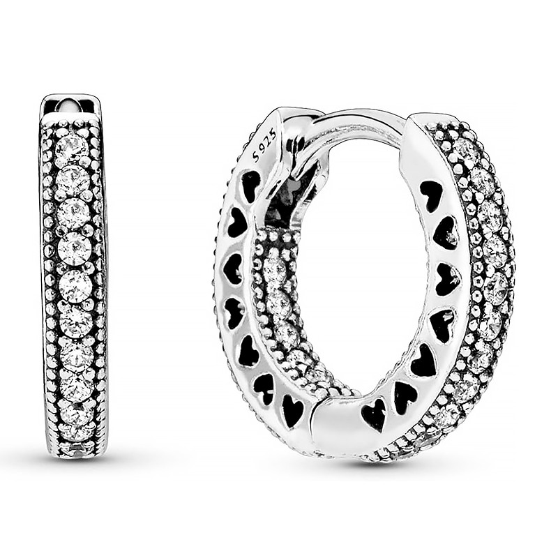 Pandora Silver Earrings Small Hearts Sterling Hoop Earrings 296317Cz