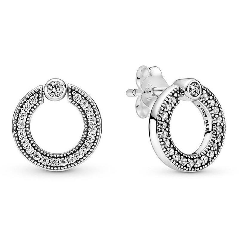 Pandora Silver Earrings Reversible Pavé Circle & Logo Stud Earrings 299486C01