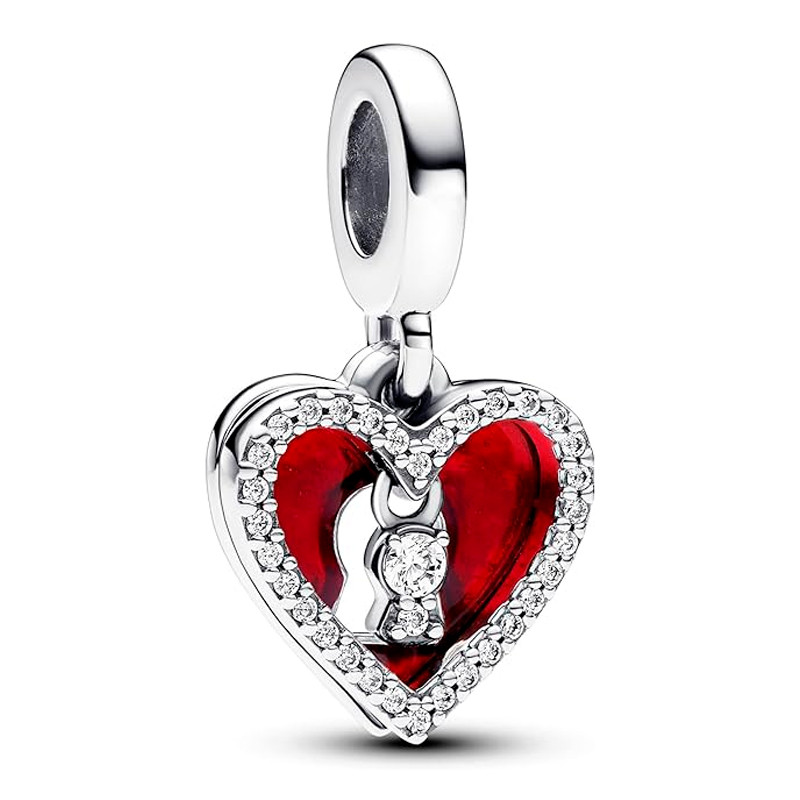 Pandora Charms Ciondolo con doppio cuore rosso e lucchetto 793119C01