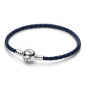 Bracelet en cuir tressé bleu Pandora Moments avec fermoir rond 592790C01-S3