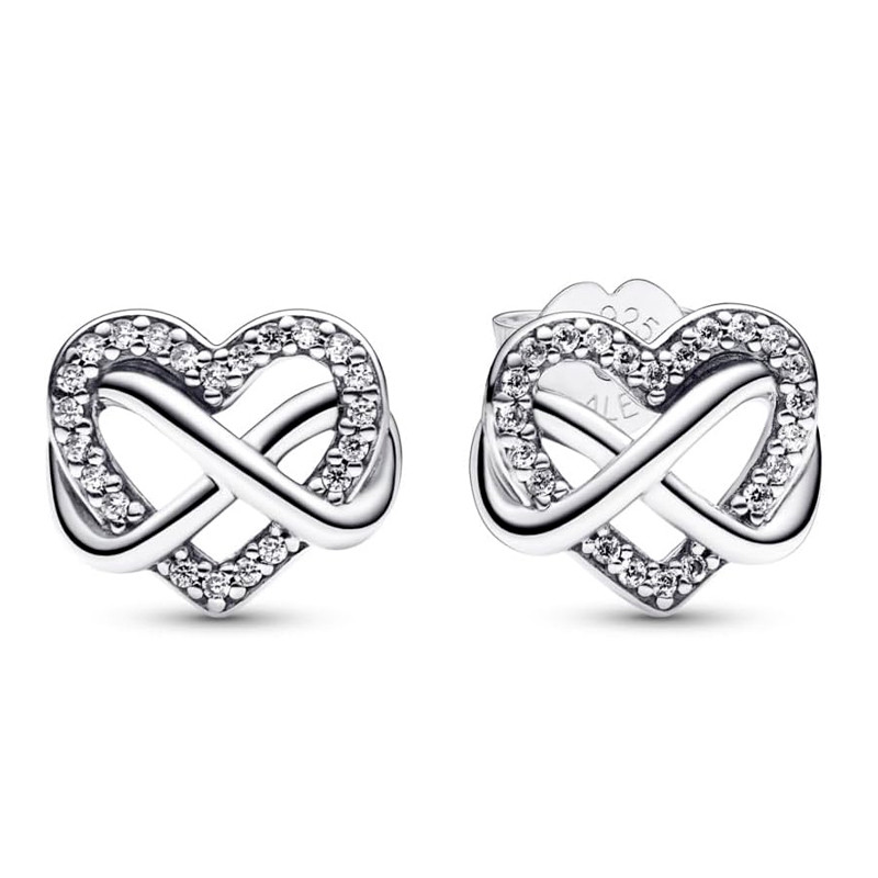 Pandora Silver Earrings Shiny Infinity Heart Stud Earrings 292667C01
