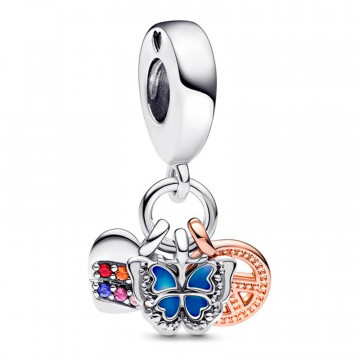 charm-colgante-triple-corazon-arcoiris-mariposa-y-paz-de-dos-tonos-782572c01