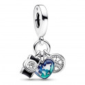 Pandora Sterling Silver Triple Chamber, Heart and Compass Pendant Charm 792703C01