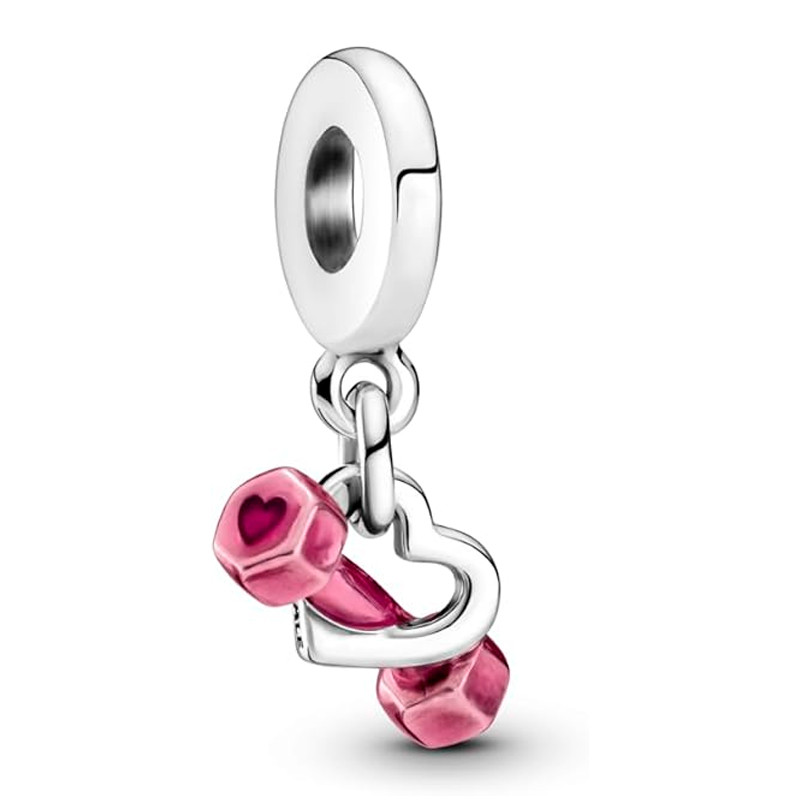 Pandora Silver/Pink Charms Dumbbell And Heart Pendant Charm 799545C01